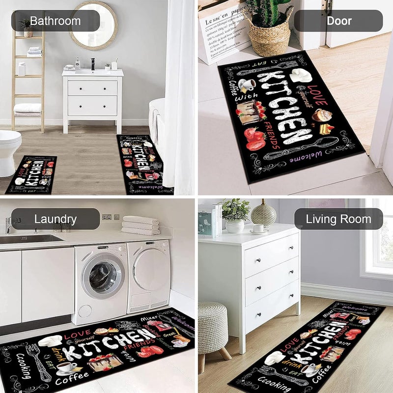 UYDOXCU 2 Piece Farmhouse Kitchen Rug Set, Black and White Rustic Vintage Style Theme Decor Kitchen Rugs (Kitchen Rug, 17 * 30+17 * 47 Inches) - Image 5